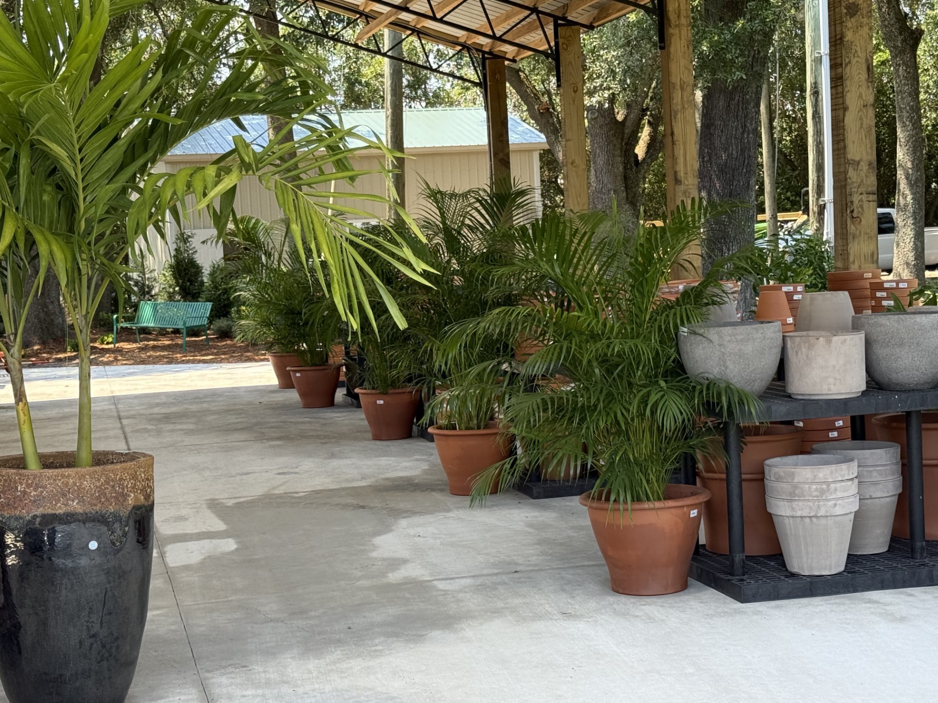 The pole barn at Bailey’s Produce & Nursery provides a covered, open-air space for plants, containers, and garden essentials.