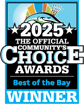 "2025 Official Community’s Choice Awards Best of the Bay Winner badge awarded to Bailey’s Produce, featuring a dolphin and colorful rays"