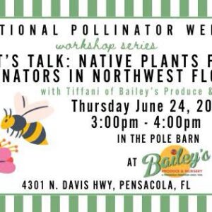 National Pollinator Week Let's Talk: Native Plants for Pollinators in Northwest Florida Thursday June 24, 2026 3:00pm - 4:00pm